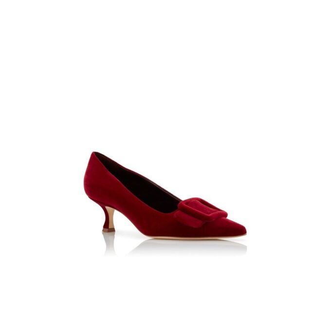 MAYSALEPUMP Red Velvet Buckle Detail Pumps