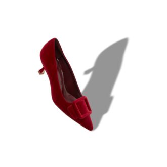 MAYSALEPUMP Red Velvet Buckle Detail Pumps