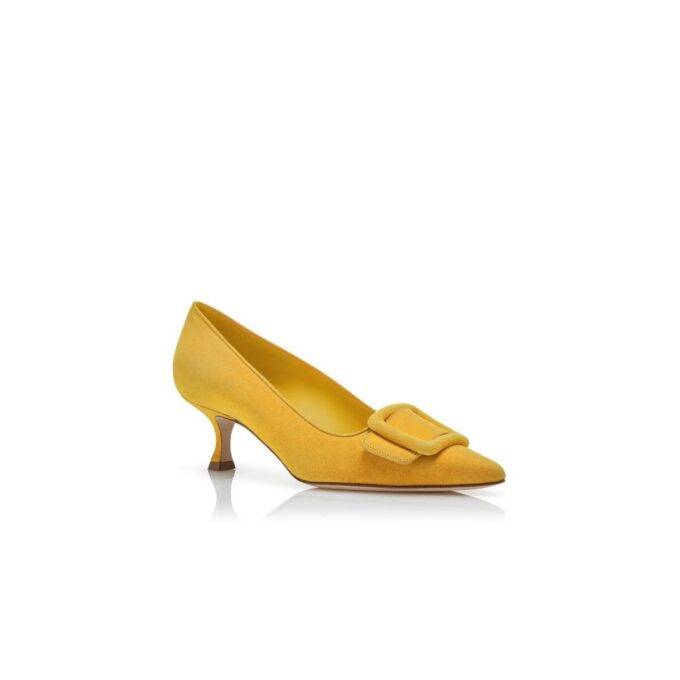 MAYSALEPUMP Yellow Suede Buckle Detail Pumps