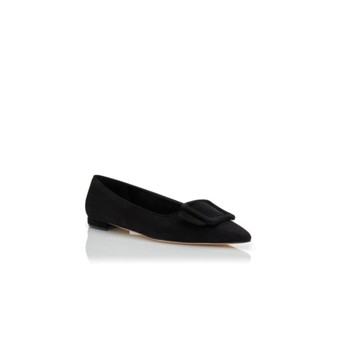 MAYSALEPUMPFLAT Black Suede Buckle Detail Flat Pumps