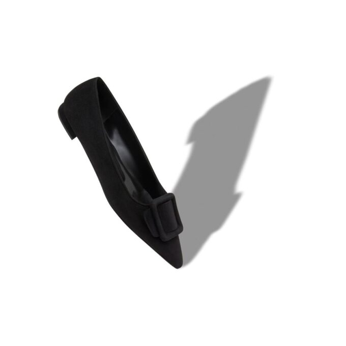 MAYSALEPUMPFLAT Black Suede Buckle Detail Flat Pumps