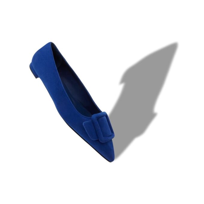MAYSALEPUMPFLAT Blue Suede Buckle Detail Flat Pumps