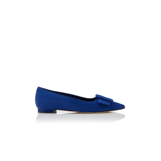 MAYSALEPUMPFLAT Blue Suede Buckle Detail Flat Pumps