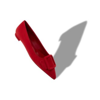 MAYSALEPUMPFLAT Red Suede Buckle Detail Flat Pumps