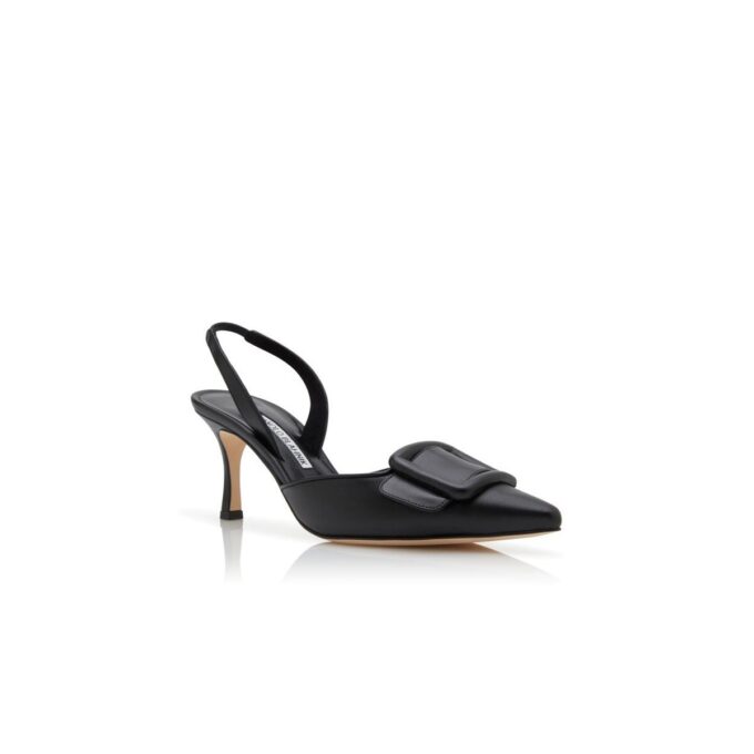 MAYSLI Black Nappa Leather Slingback Pumps
