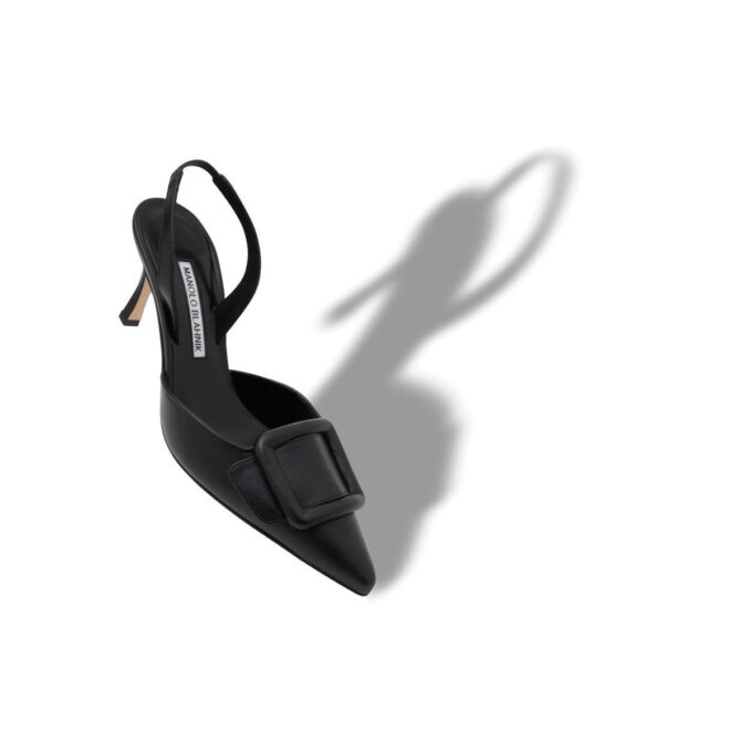 MAYSLI Black Nappa Leather Slingback Pumps