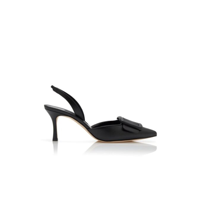 MAYSLI Black Nappa Leather Slingback Pumps