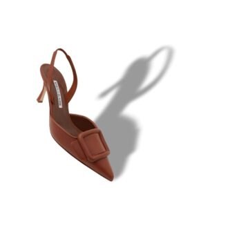 MAYSLI Brown Nappa Leather Slingback Pumps