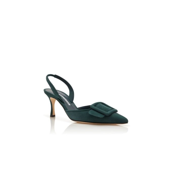 MAYSLI Dark Green Suede Buckle Detail Slingback Pumps