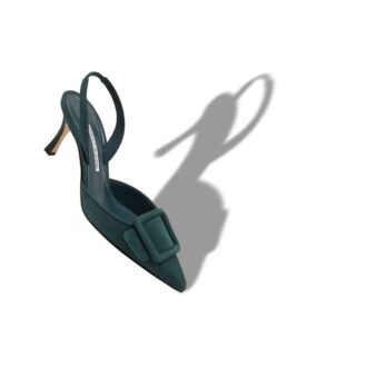 MAYSLI Dark Green Suede Buckle Detail Slingback Pumps