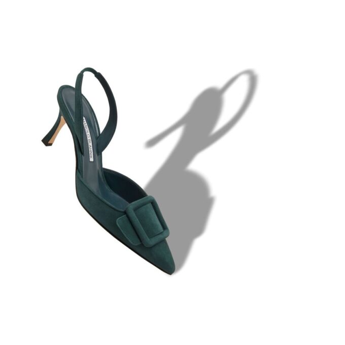 MAYSLI Dark Green Suede Buckle Detail Slingback Pumps