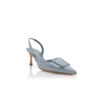 MAYSLI Light Blue Suede Buckle Detail Slingback Pumps