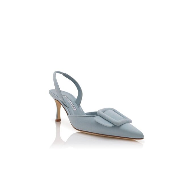 MAYSLI Light Blue Suede Buckle Detail Slingback Pumps