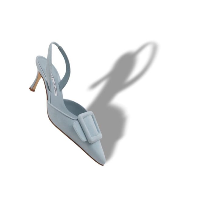 MAYSLI Light Blue Suede Buckle Detail Slingback Pumps