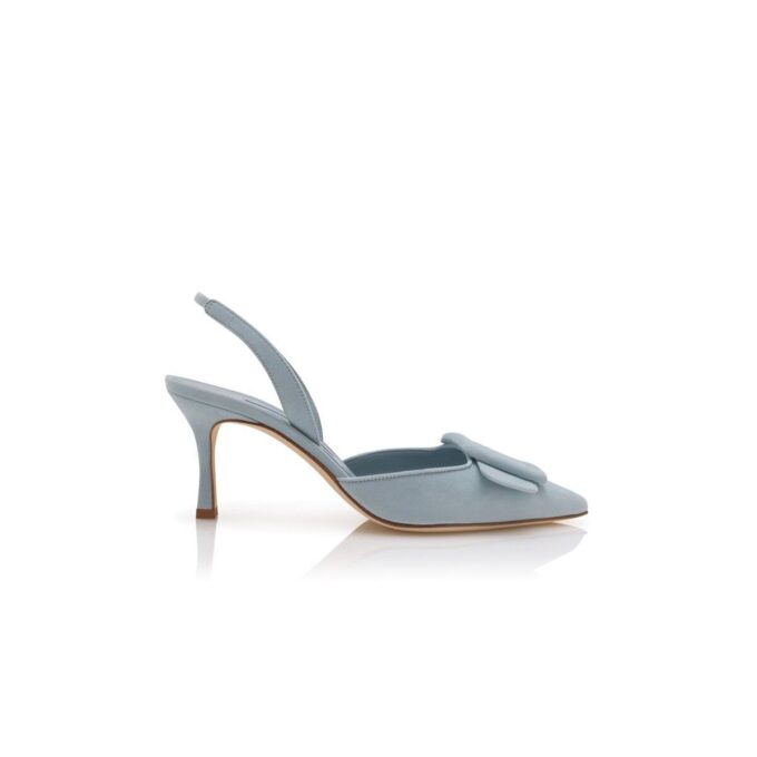 MAYSLI Light Blue Suede Buckle Detail Slingback Pumps