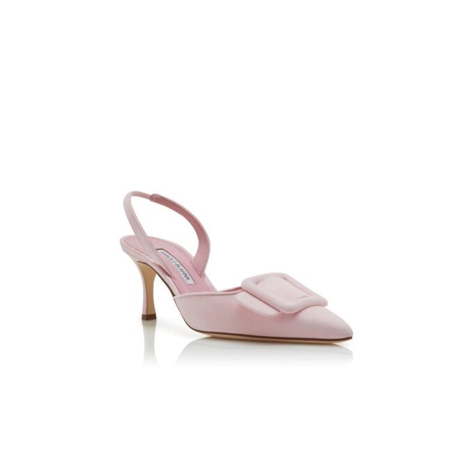 MAYSLI Light Pink Suede Buckle Detail Slingback Pumps