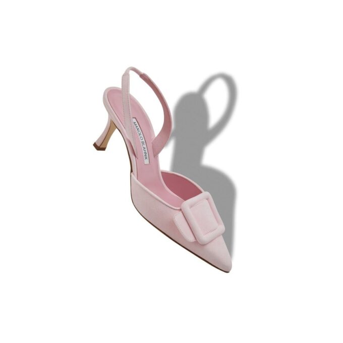 MAYSLI Light Pink Suede Buckle Detail Slingback Pumps
