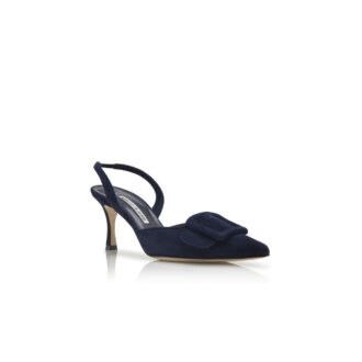 MAYSLI Navy Blue Suede Slingback Pumps