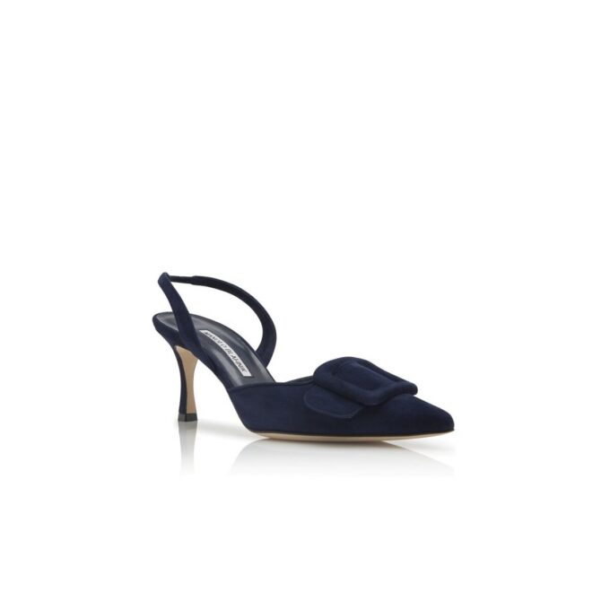 MAYSLI Navy Blue Suede Slingback Pumps
