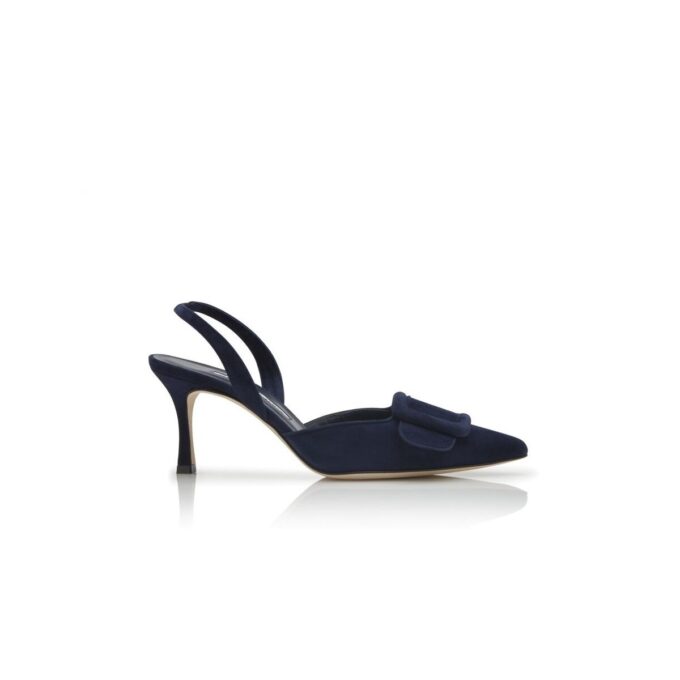 MAYSLI Navy Blue Suede Slingback Pumps