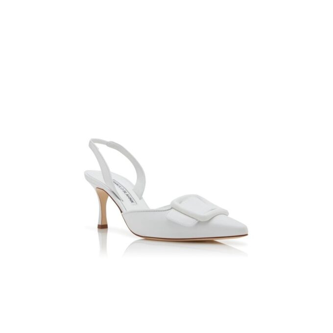 MAYSLI White Nappa Leather Slingback Pumps