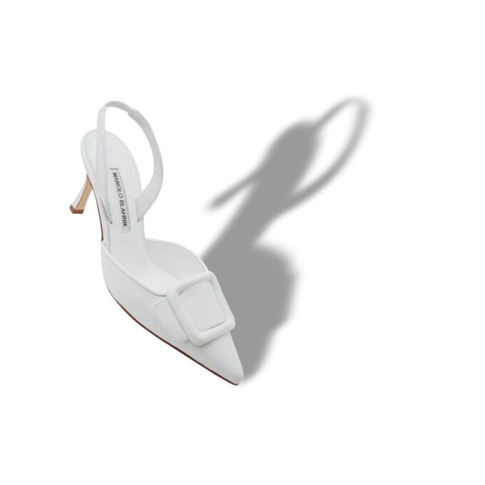 MAYSLI White Nappa Leather Slingback Pumps