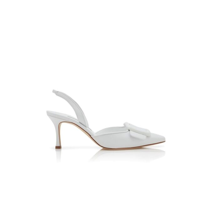 MAYSLI White Nappa Leather Slingback Pumps