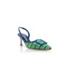 MAYSLIBI Blue and Green Cotton Buckle Detail Slingback Pumps