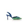 MAYSLIBI Blue and Green Cotton Buckle Detail Slingback Pumps