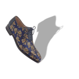 METZ Navy Blue Floral Silk Jacquard Oxfords