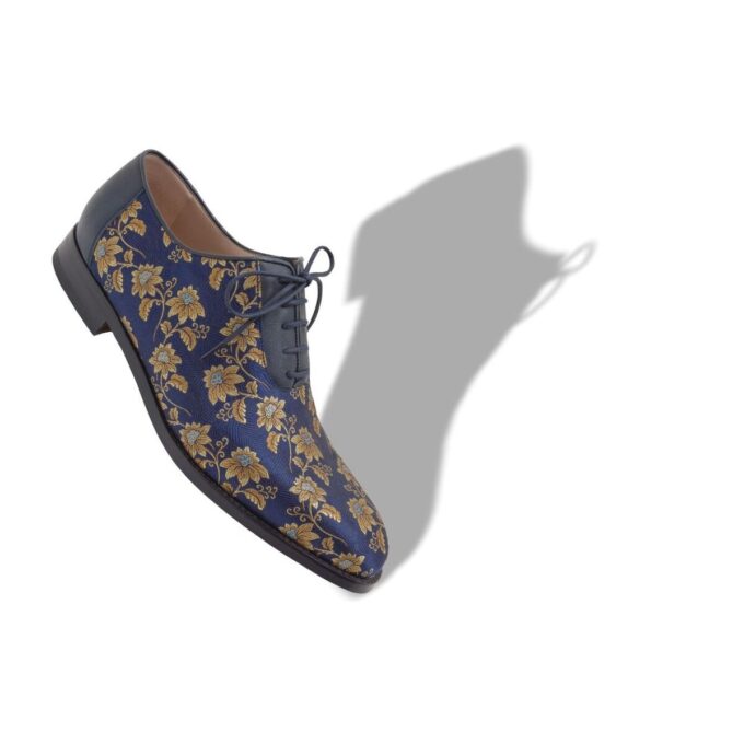 METZ Navy Blue Floral Silk Jacquard Oxfords