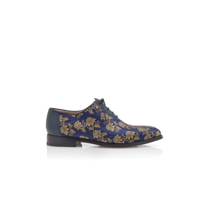 METZ Navy Blue Floral Silk Jacquard Oxfords