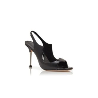 MINZA Black Patent Leather Slingback Sandals