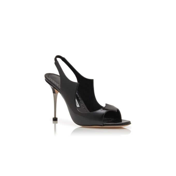 MINZA Black Patent Leather Slingback Sandals