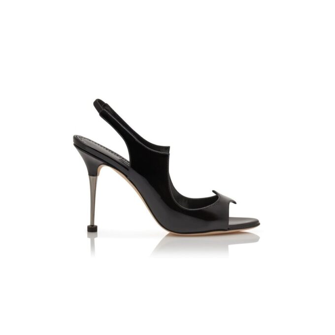 MINZA Black Patent Leather Slingback Sandals