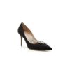 NADIRA Black Satin Jewel Buckle Pumps
