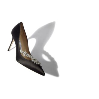 NADIRA Black Satin Jewel Buckle Pumps