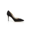 NADIRA Black Satin Jewel Buckle Pumps