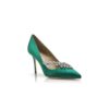 NADIRA Green Satin Jewel Buckle Pumps