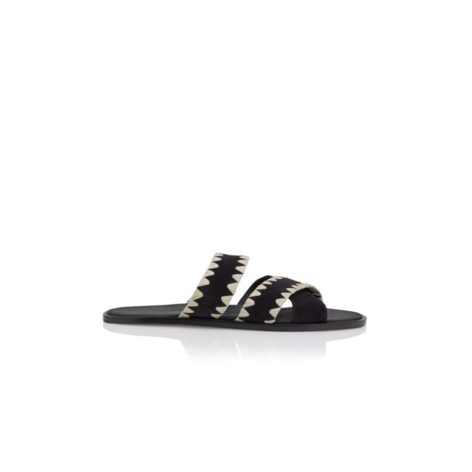 NELLO Black Suede Blanket Stitch Sandals