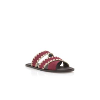 NELLO Dark Red Suede Blanket Stitch Sandals