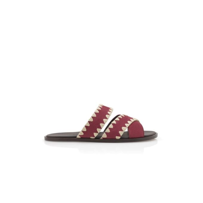NELLO Dark Red Suede Blanket Stitch Sandals