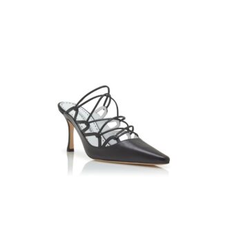 NETAS Black Nappa Leather Lace-Up Detail Mules