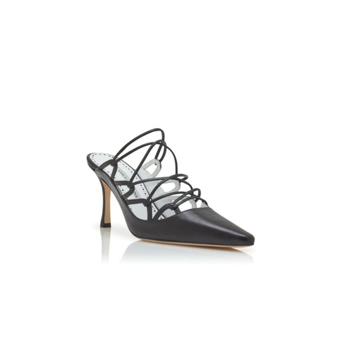 NETAS Black Nappa Leather Lace-Up Detail Mules