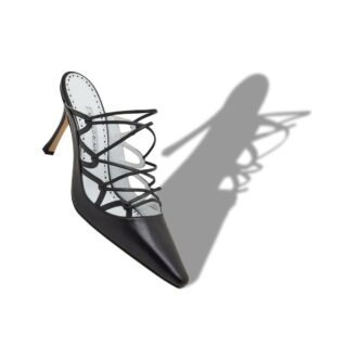 NETAS Black Nappa Leather Lace-Up Detail Mules