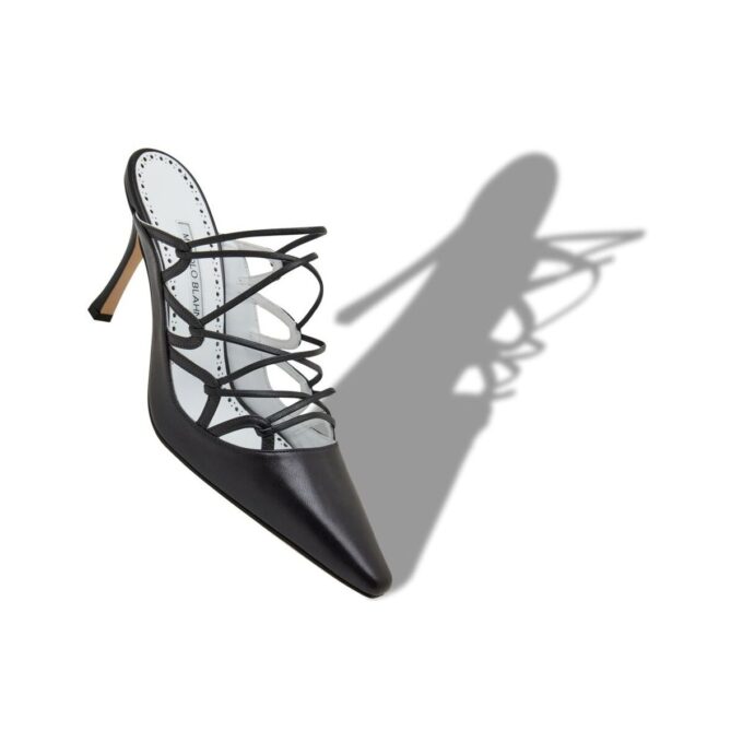 NETAS Black Nappa Leather Lace-Up Detail Mules