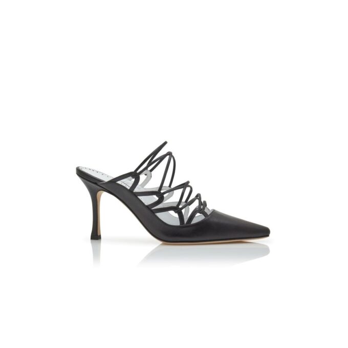 NETAS Black Nappa Leather Lace-Up Detail Mules