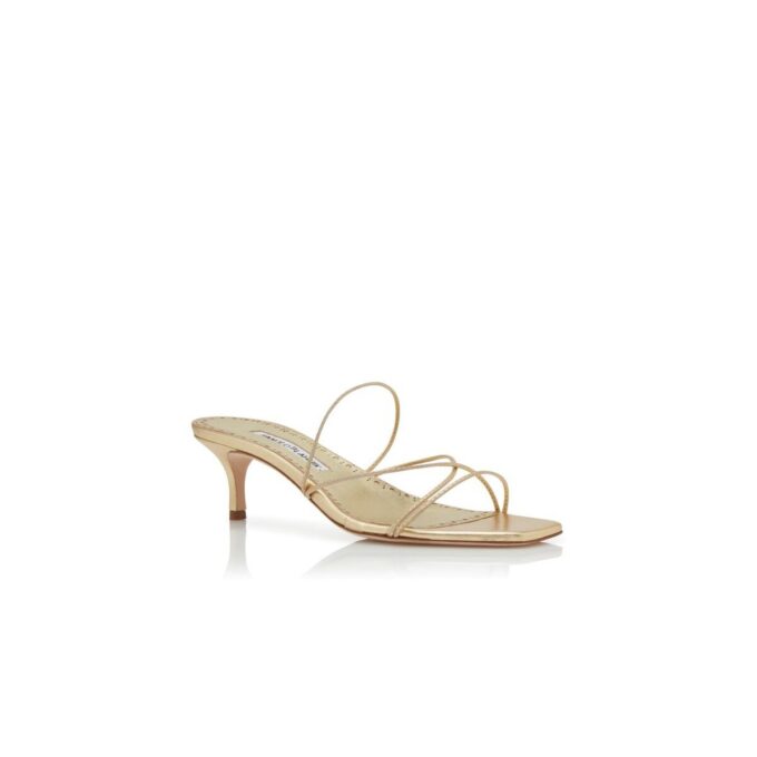 NINFEMU Gold Nappa Leather Open Toe Mules