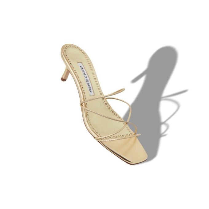 NINFEMU Gold Nappa Leather Open Toe Mules