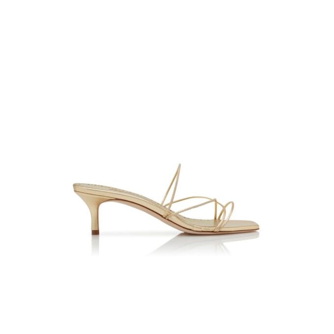 NINFEMU Gold Nappa Leather Open Toe Mules